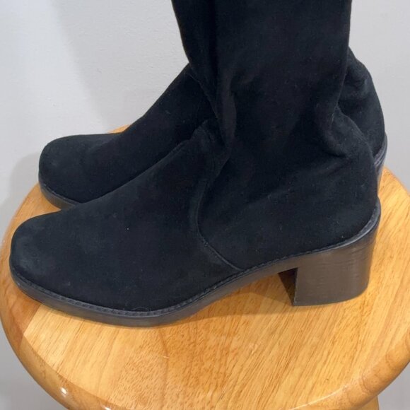 Stuart Weitzman Suede Over The Knee Boots Size 5.5 Black Block Heel - Picture 14 of 15